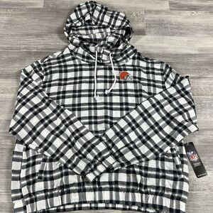 NFL Women's XL Black/White Cleveland Browns Sienna‎ Flannel Hoodie Sleepwear NEW